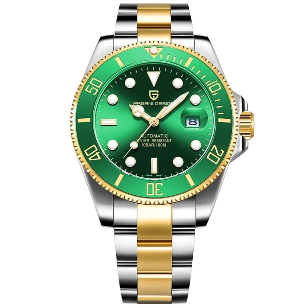 Pagani Design PD-1639 Sapphire Crystal Submariner Two-tone Golden Green Watch For Men’s